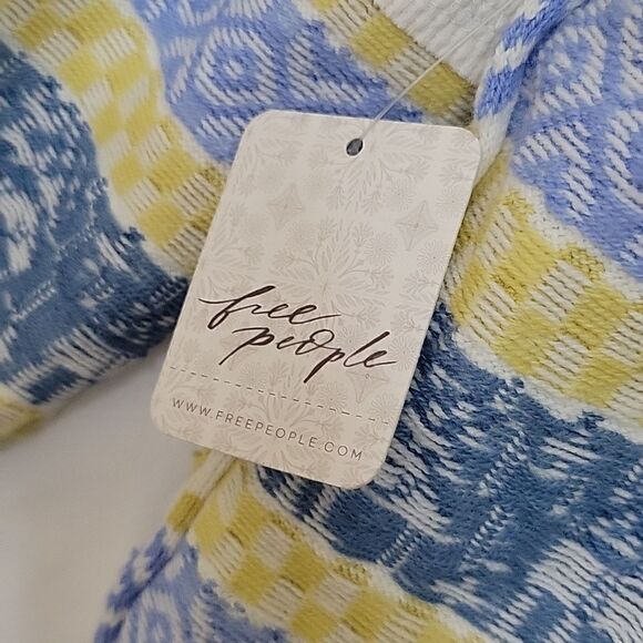 NEW XL FREE PEOPLE BLUE YELLOW CREAM NORDIC BUTTON SWEATER Apres Ski NWT - Picture 9 of 14